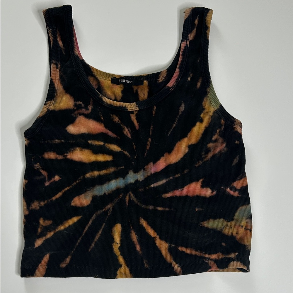 Forever 21 Black and Multicolor Tie-Dye Tank Top